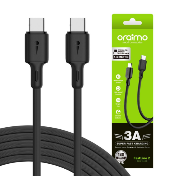 Oraimo FastLine 2 3A Type C to C 1.5M Data Cable (OCD-154CC) - Image 2