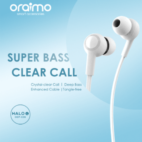 Oraimo OEP-E26 Bass Stereo In-Ear Earphone - White - Image 2