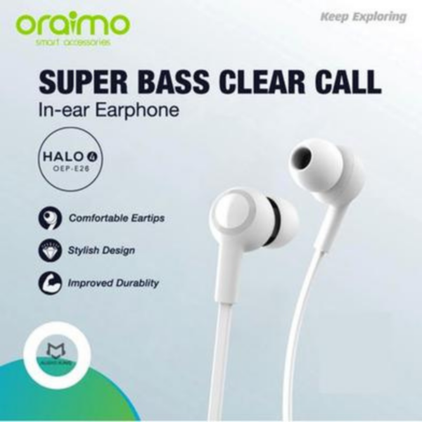 Oraimo OEP-E26 Bass Stereo In-Ear Earphone - White - Image 3