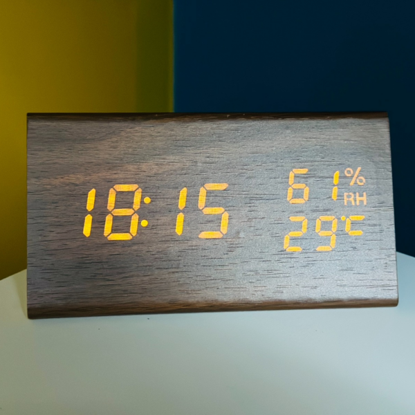 Triangle Wooden Style Digital Led Clock-Dark Wood - Image 2