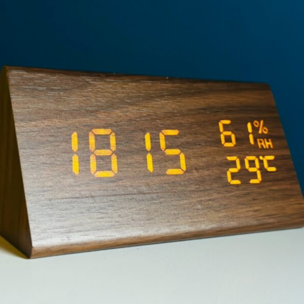 Triangle Wooden Style Digital Led Clock-Dark Wood - Image 3