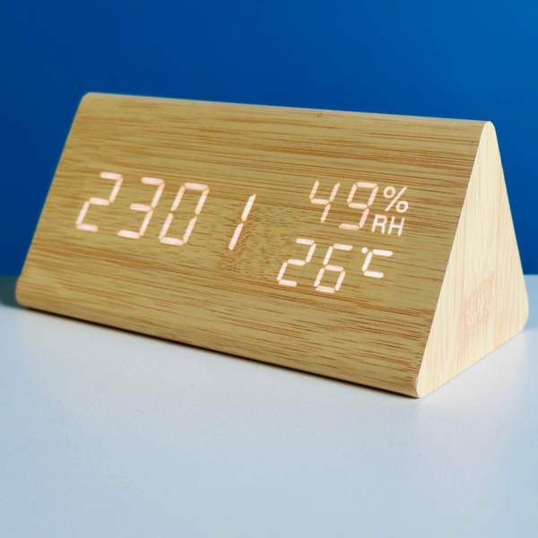 Triangle Wooden Style Digital Led Clock-Dark Wood