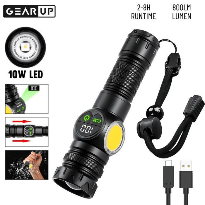 GearUP K60 Rechargeable Flashlight 10W COB + LED Torchlight-min GearUP K60 Rechargeable Flashlight 10W COB + LED Torchlight - Image 1